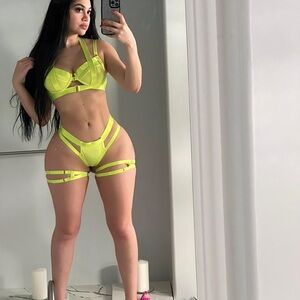 Neon Yellow Lingerie Set, white puffer jacket and calendar